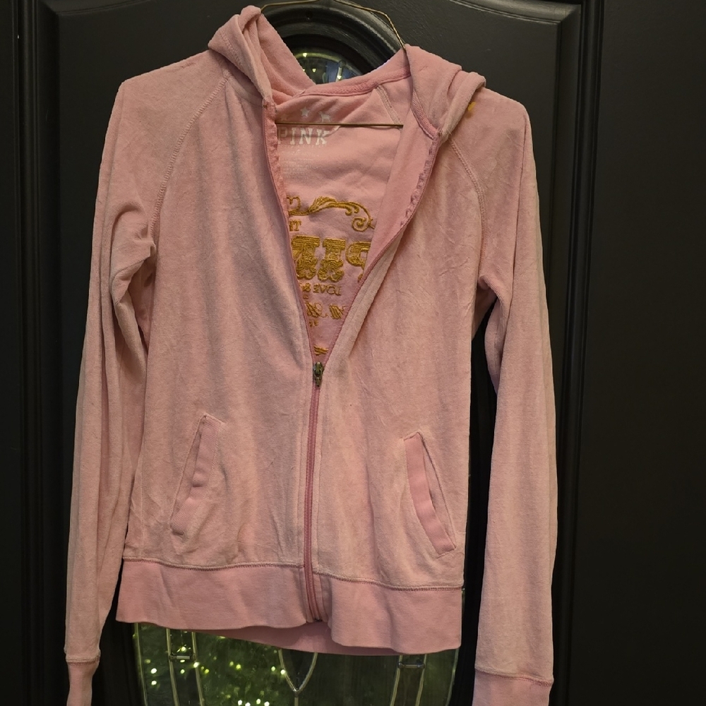 PINK Victoria's Secret Light Pink Velvet Hoodie sz small